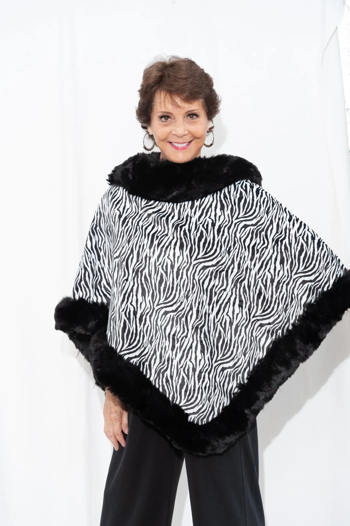 038- Very Moda Zebra Fur Trimmed Reversible Poncho