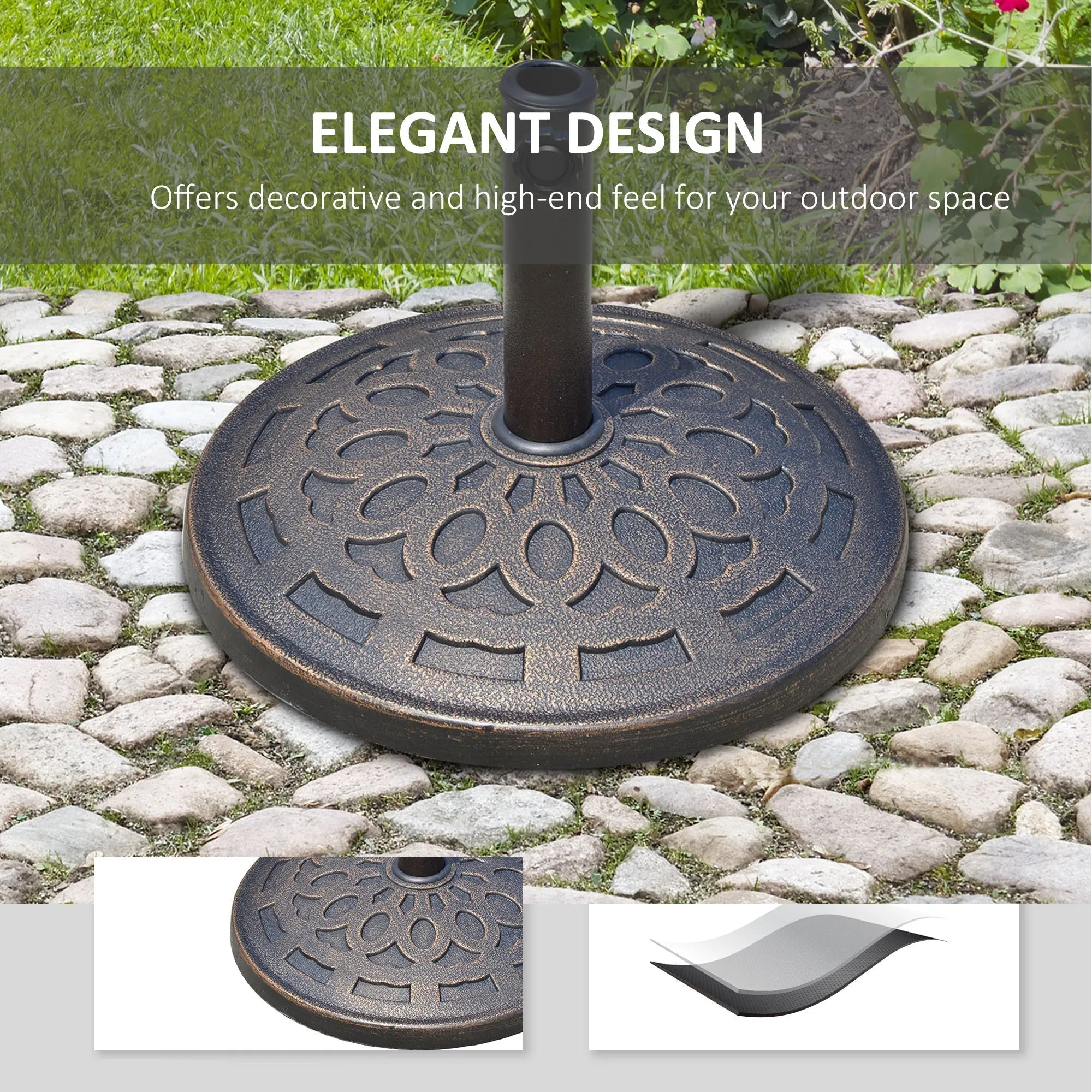 14kg Round Garden Parasol Base Holder Decorative Resin Market Umbrella Stand with Adjustable Coupler