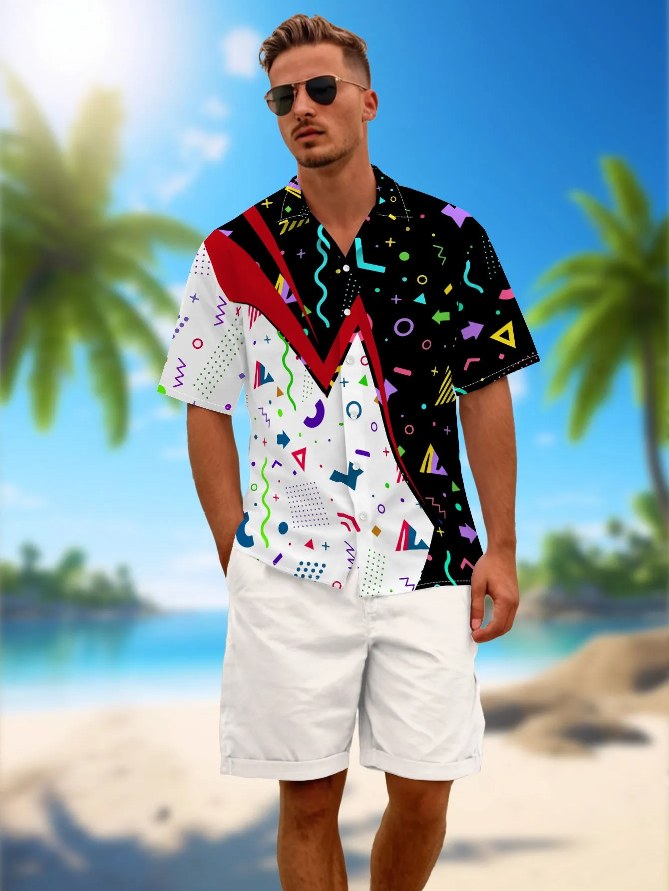 80s Hawaiian shirt for Men Funny 90s Disco Button Shirt Aloha Beach Shirt