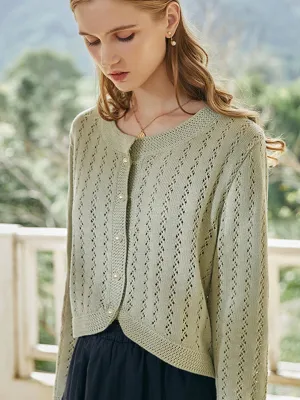 Althea Hollow Classic Knit Cardigan-Green