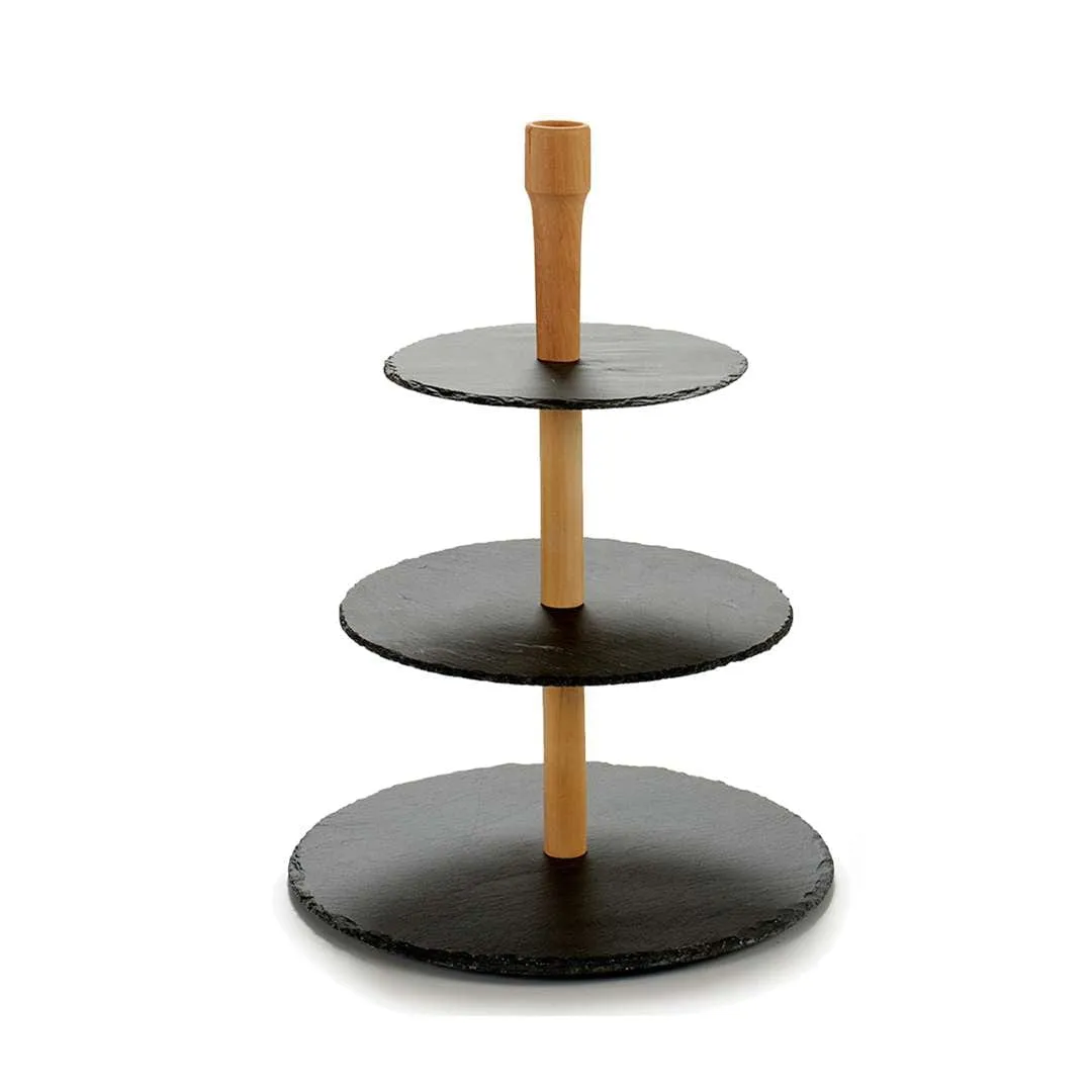 Arte Regal Black Round Slate 3 Layers Serving Stand 30 cm