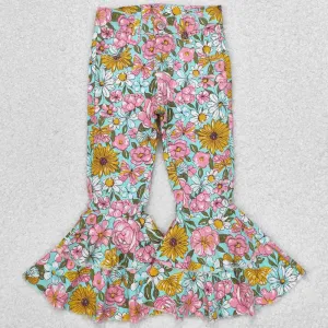 Baby Girls Jeans Pants Fall Pink Flowers Denim Pants Jeans P0633