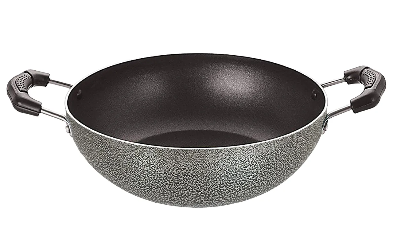 Bharu Nonstick  3mm Induction base Shollow Kadhai 2 Lit with Glass Lid