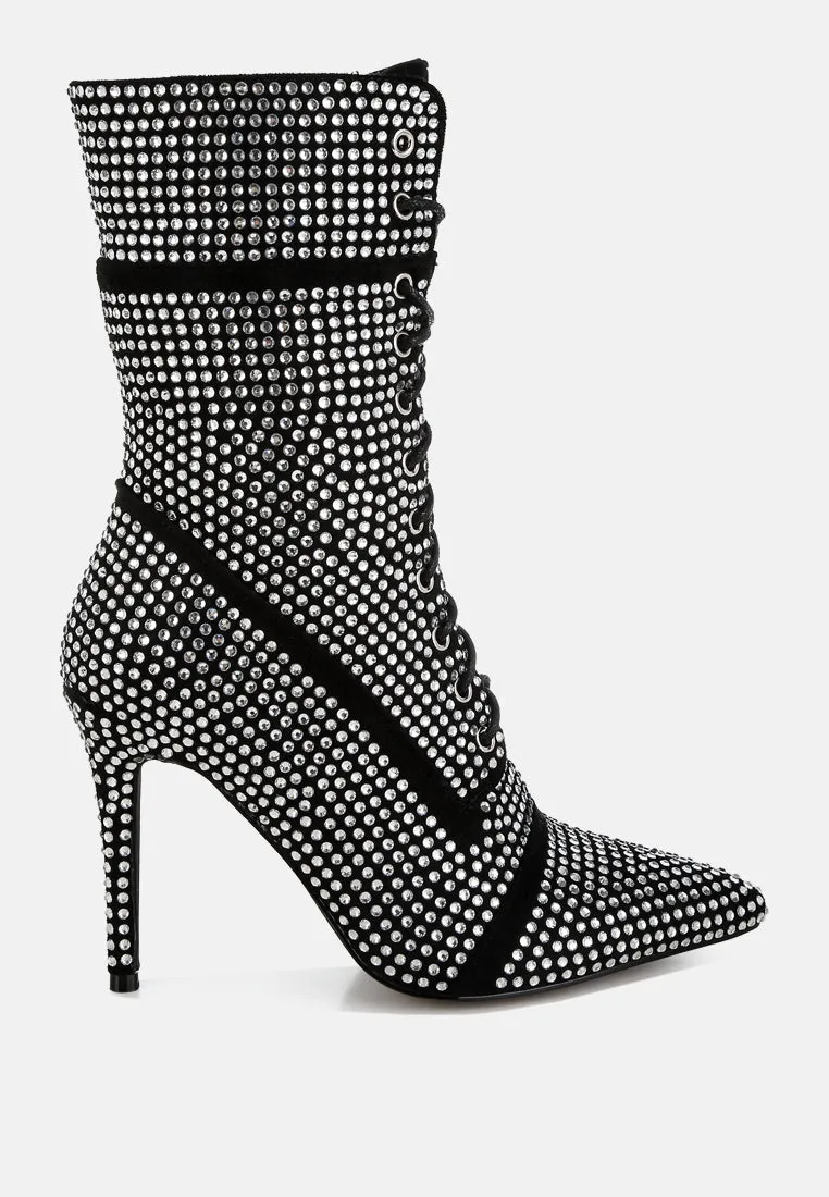 Bitetto Rhinestones Embellished Calf Boots