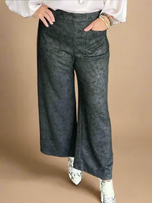 Black Faux Suede Wide Leg Pants