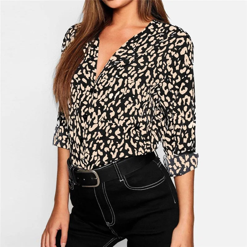 Blouse Women Sexy Leopard Print Vintage