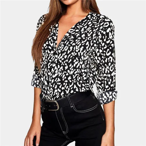 Blouse Women Sexy Leopard Print Vintage