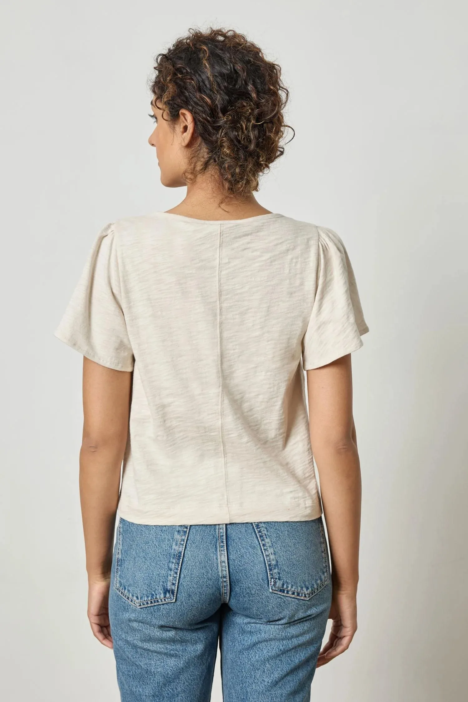 Button Front Flutter Sleeve Top-Stucco