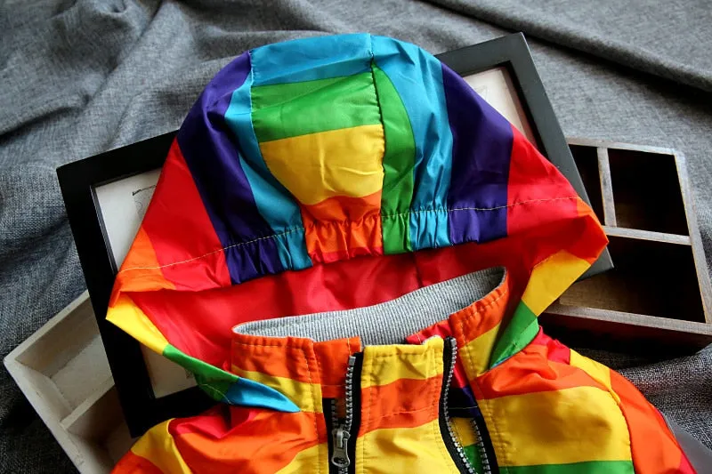 Casual Water-proof Rainbow Print Hooded Jackets For Boys/Grils