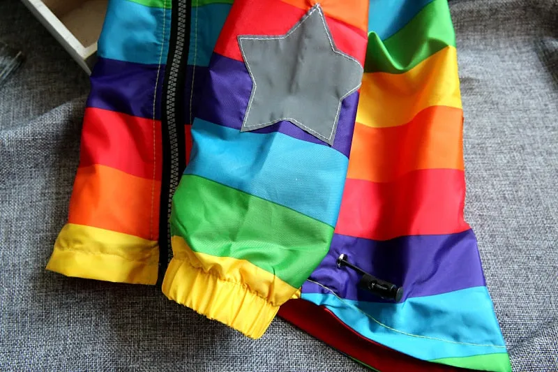 Casual Water-proof Rainbow Print Hooded Jackets For Boys/Grils