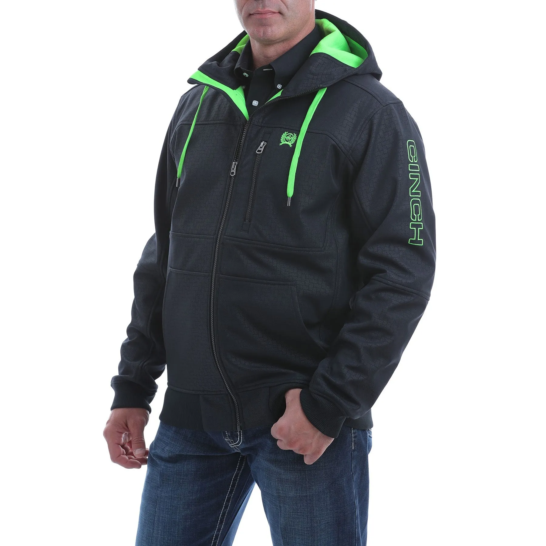 Cinch Men's Black Logo Softshell Hooded Bonded Jacket MWJ1524001