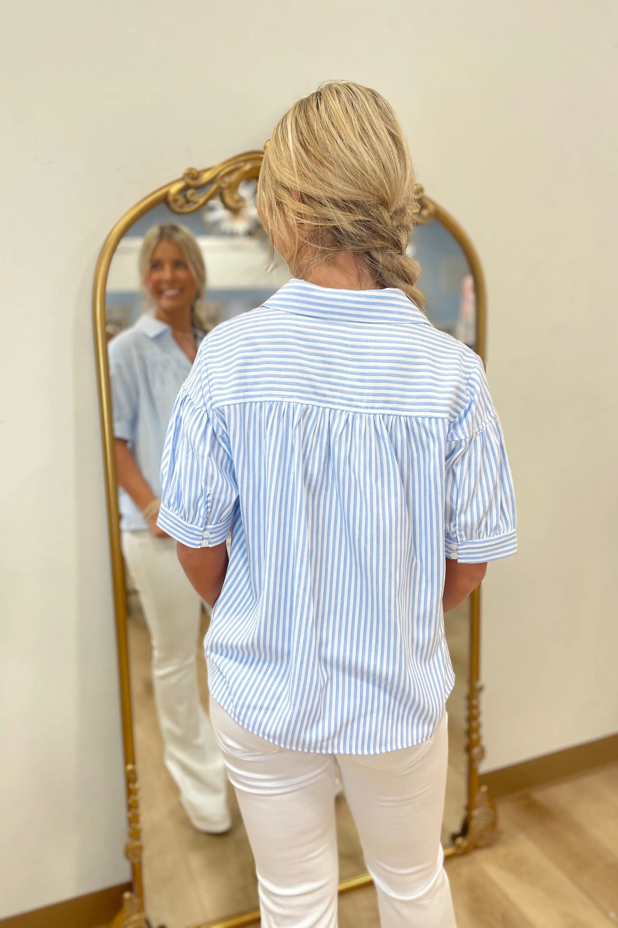 Classic Stripes Collared Blouse Blue