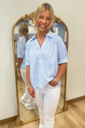 Classic Stripes Collared Blouse Blue