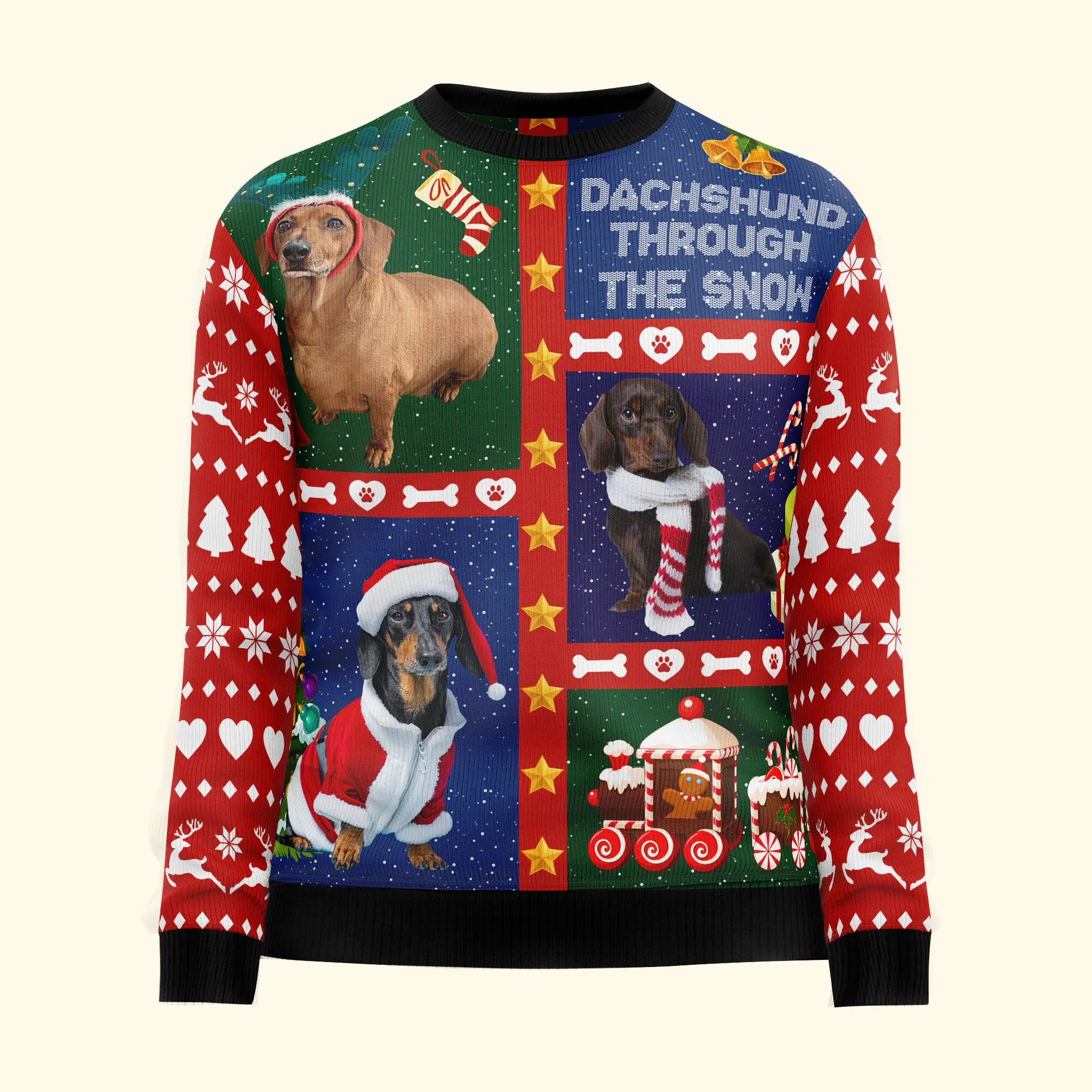 Dachshund Through The Snow Ver 2 - Personalized Photo Ugly Christmas Sweater