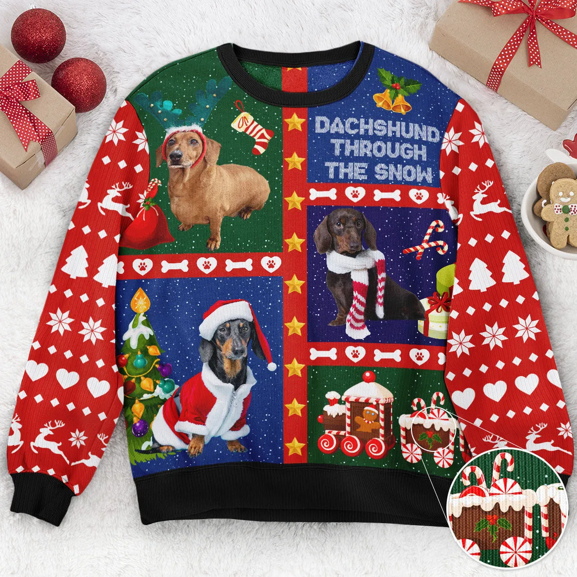 Dachshund Through The Snow Ver 2 - Personalized Photo Ugly Christmas Sweater