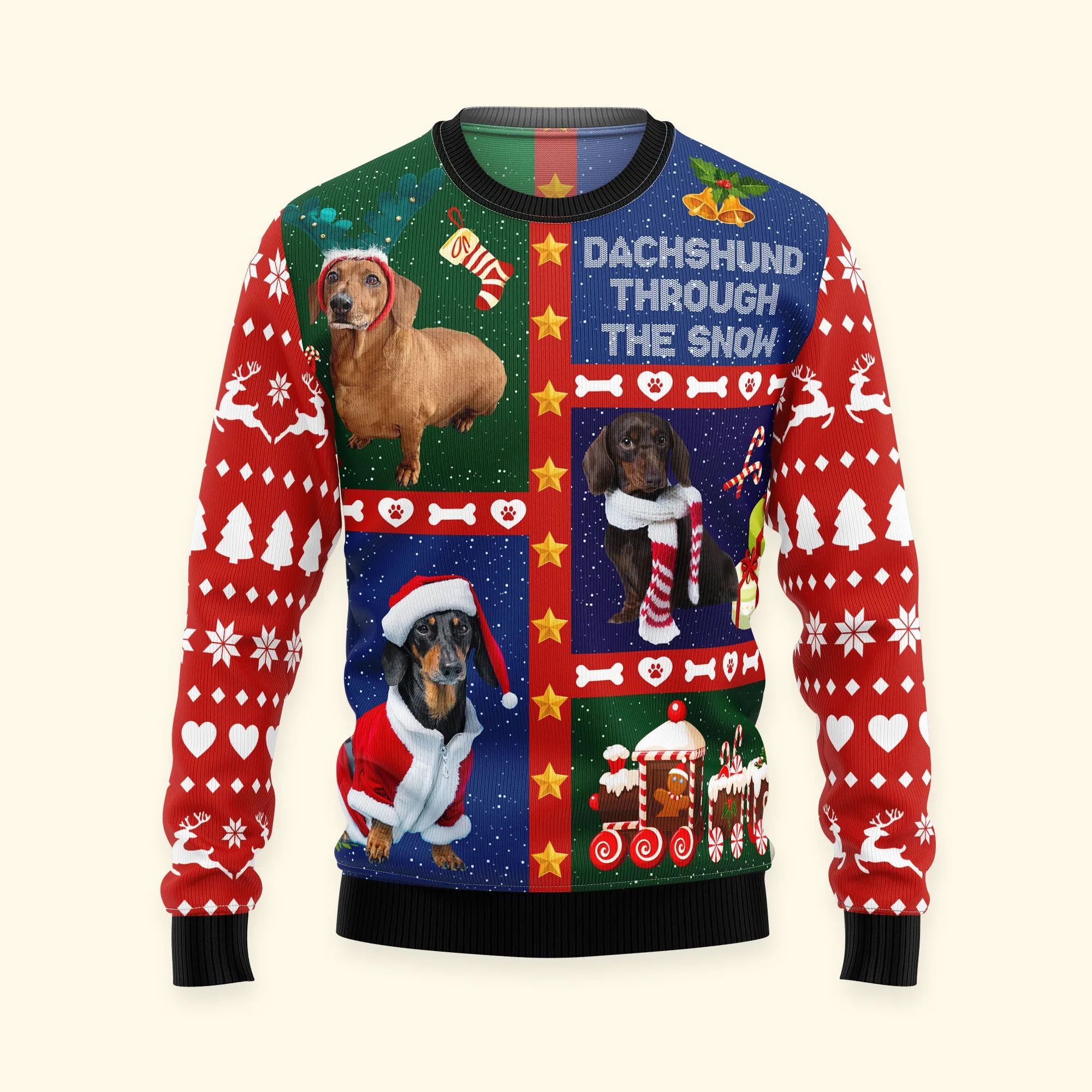 Dachshund Through The Snow Ver 2 - Personalized Photo Ugly Christmas Sweater