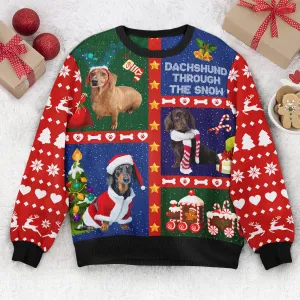 Dachshund Through The Snow Ver 2 - Personalized Photo Ugly Christmas Sweater