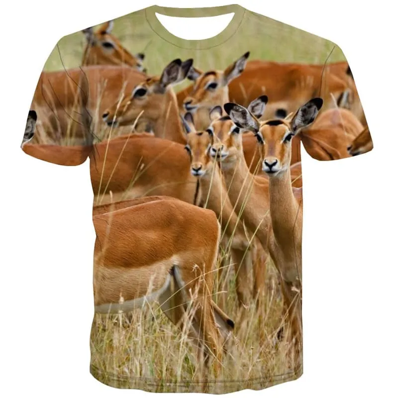 Deer T shirts Men Animal T shirts Funny Harajuku Shirt Print Short Sleeve