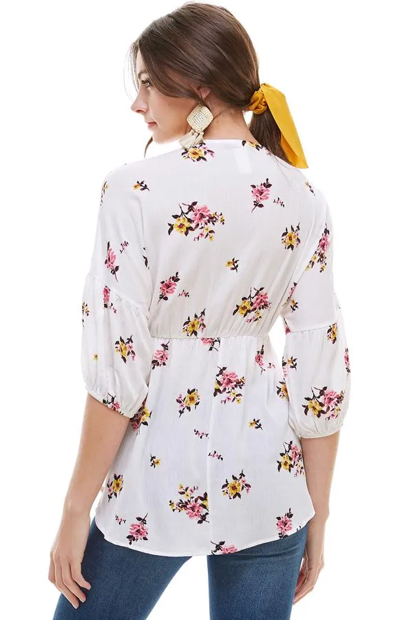 Ditsy Floral Dolman Long Sleeve V Neck Blouse