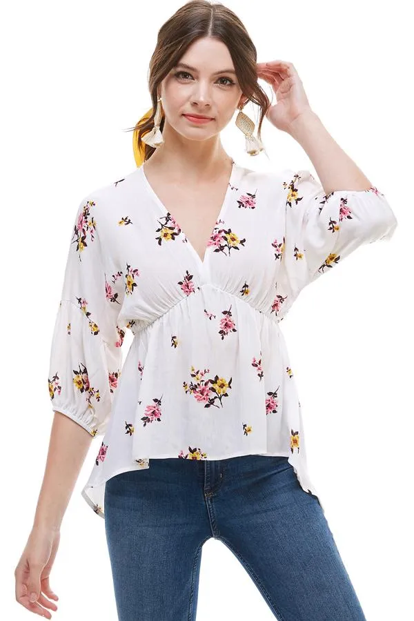 Ditsy Floral Dolman Long Sleeve V Neck Blouse