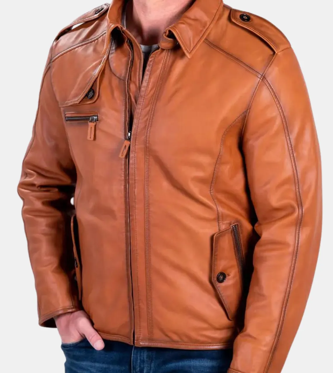 Evian Men's Bronze Leather Aviator Jacket