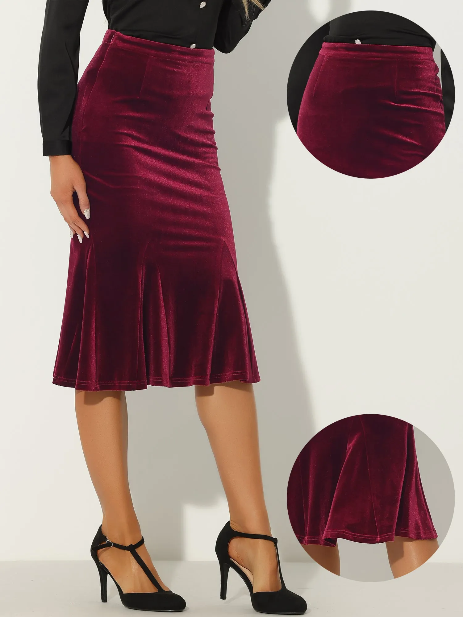 Feminine Bodycon Elastic Waist Velvet Fishtail Mermaid Skirt