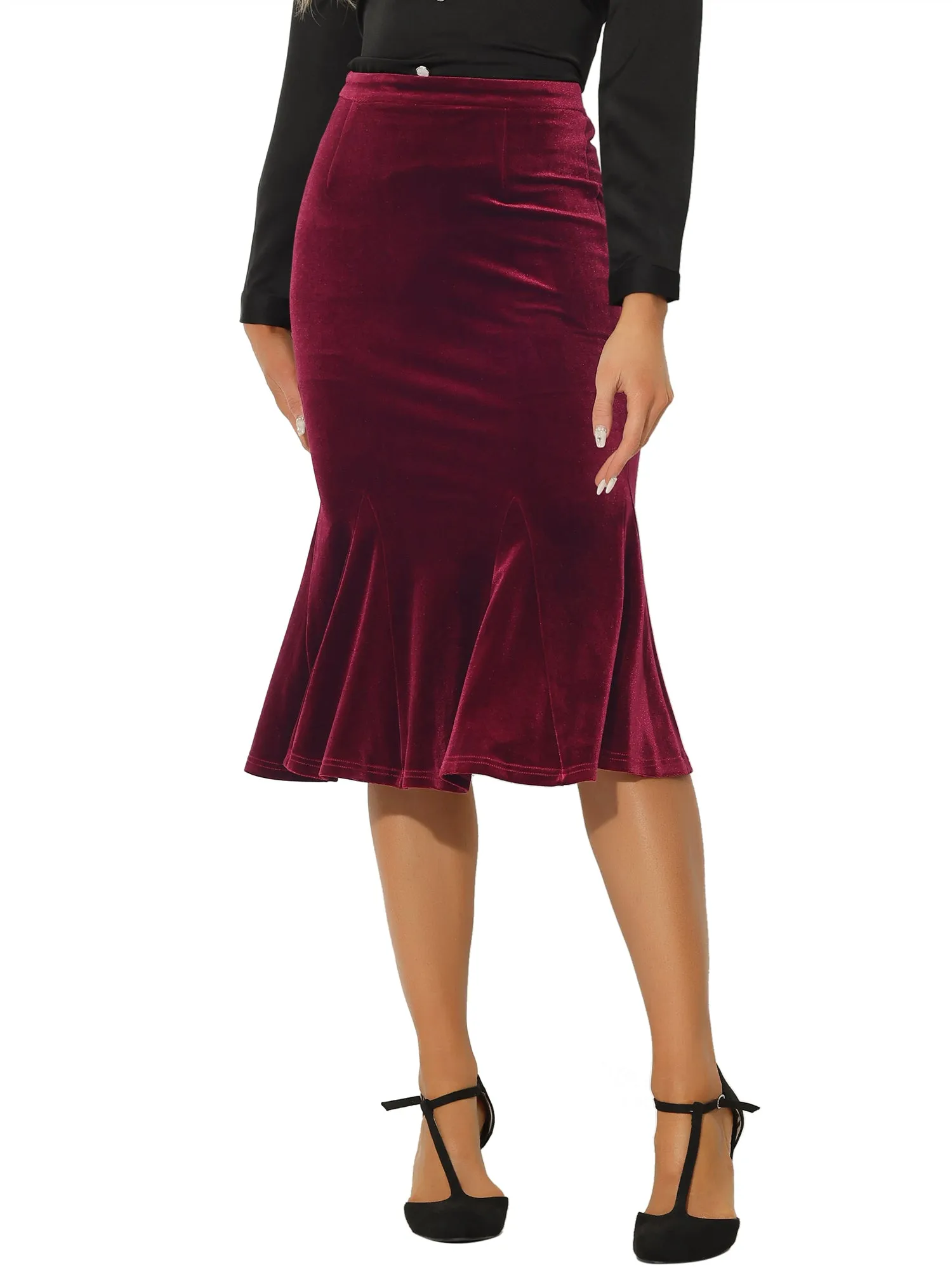 Feminine Bodycon Elastic Waist Velvet Fishtail Mermaid Skirt