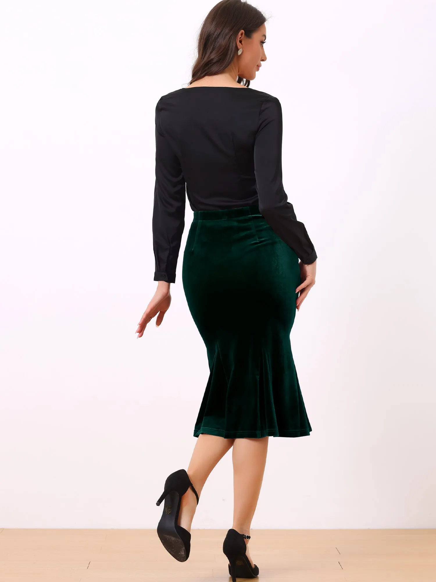 Feminine Bodycon Elastic Waist Velvet Fishtail Mermaid Skirt