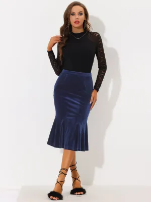 Feminine Bodycon Elastic Waist Velvet Fishtail Mermaid Skirt