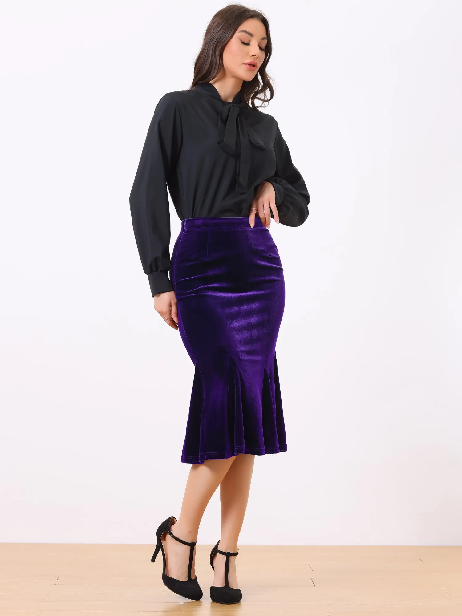 Feminine Bodycon Elastic Waist Velvet Fishtail Mermaid Skirt