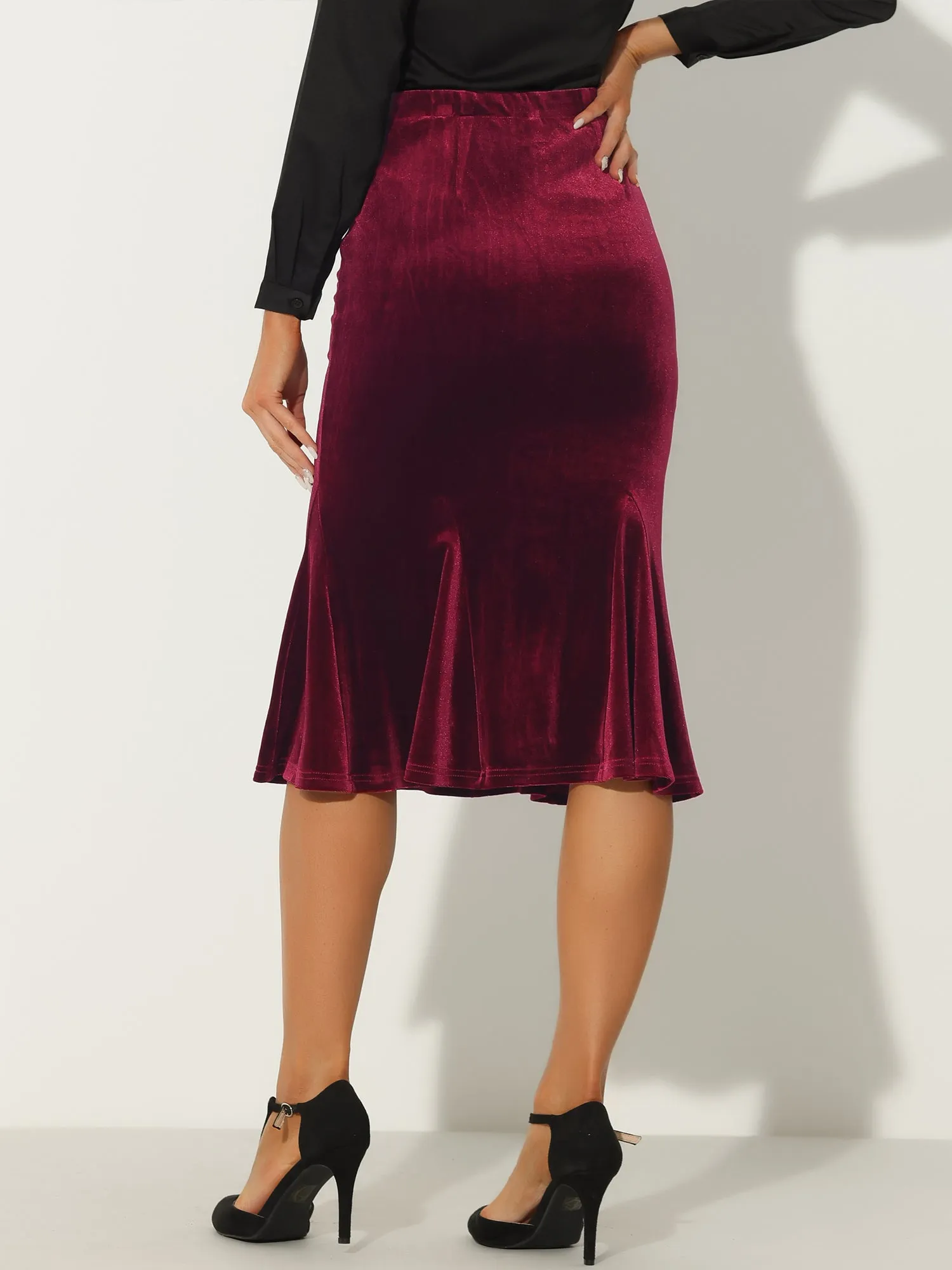 Feminine Bodycon Elastic Waist Velvet Fishtail Mermaid Skirt