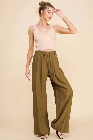 FLOWY TEXTURED SOFT PULL-ON PANTS