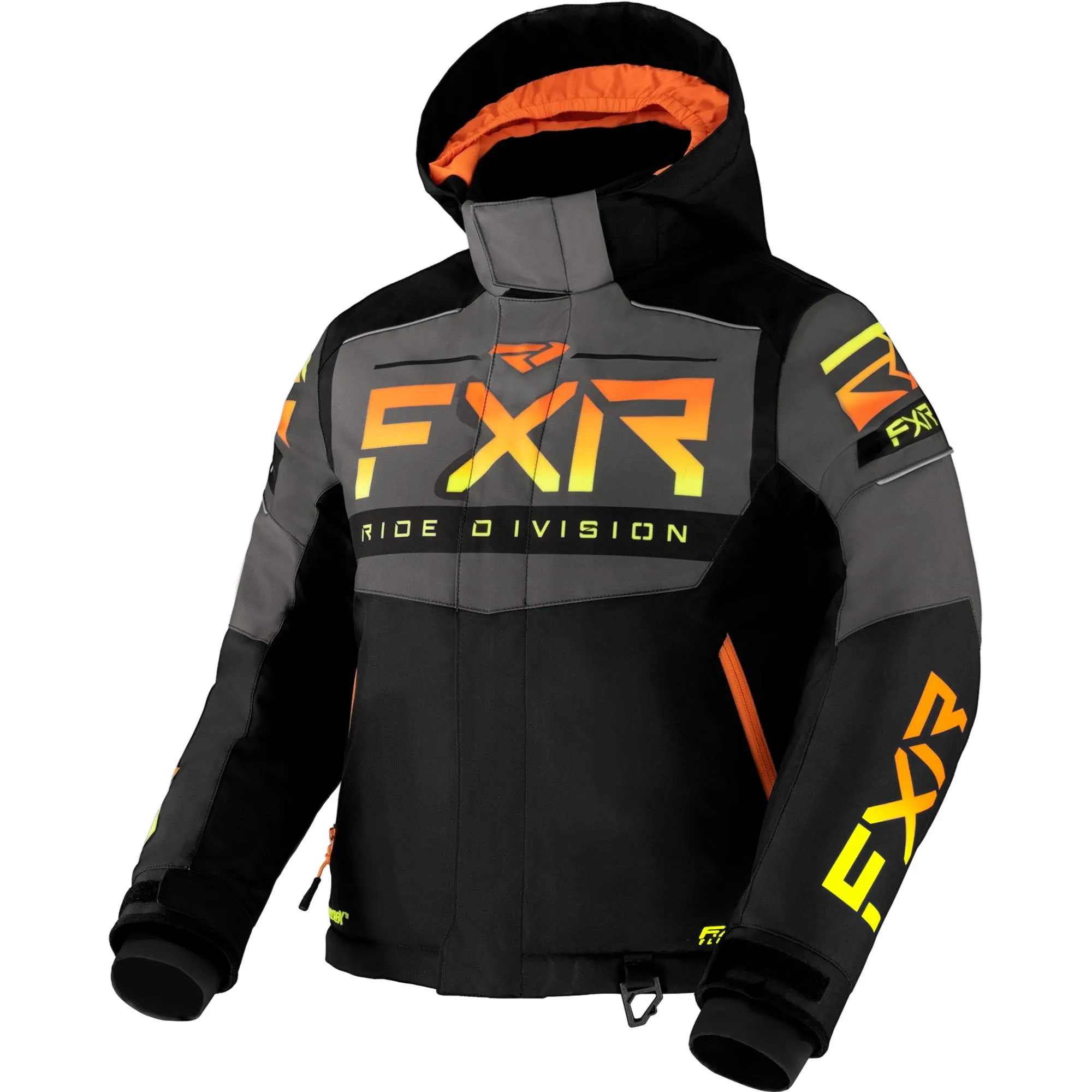 FXR  Childs Helium Snowmobile Jacket F.A.S.T. Thermal Black Charcoal Inferno