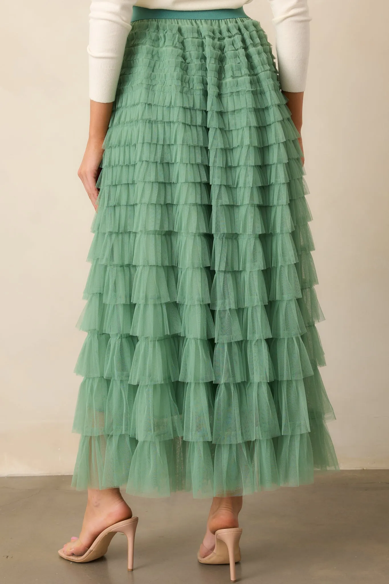 Garden Gathering Sage Tiered Ruffle Tulle Maxi Skirt