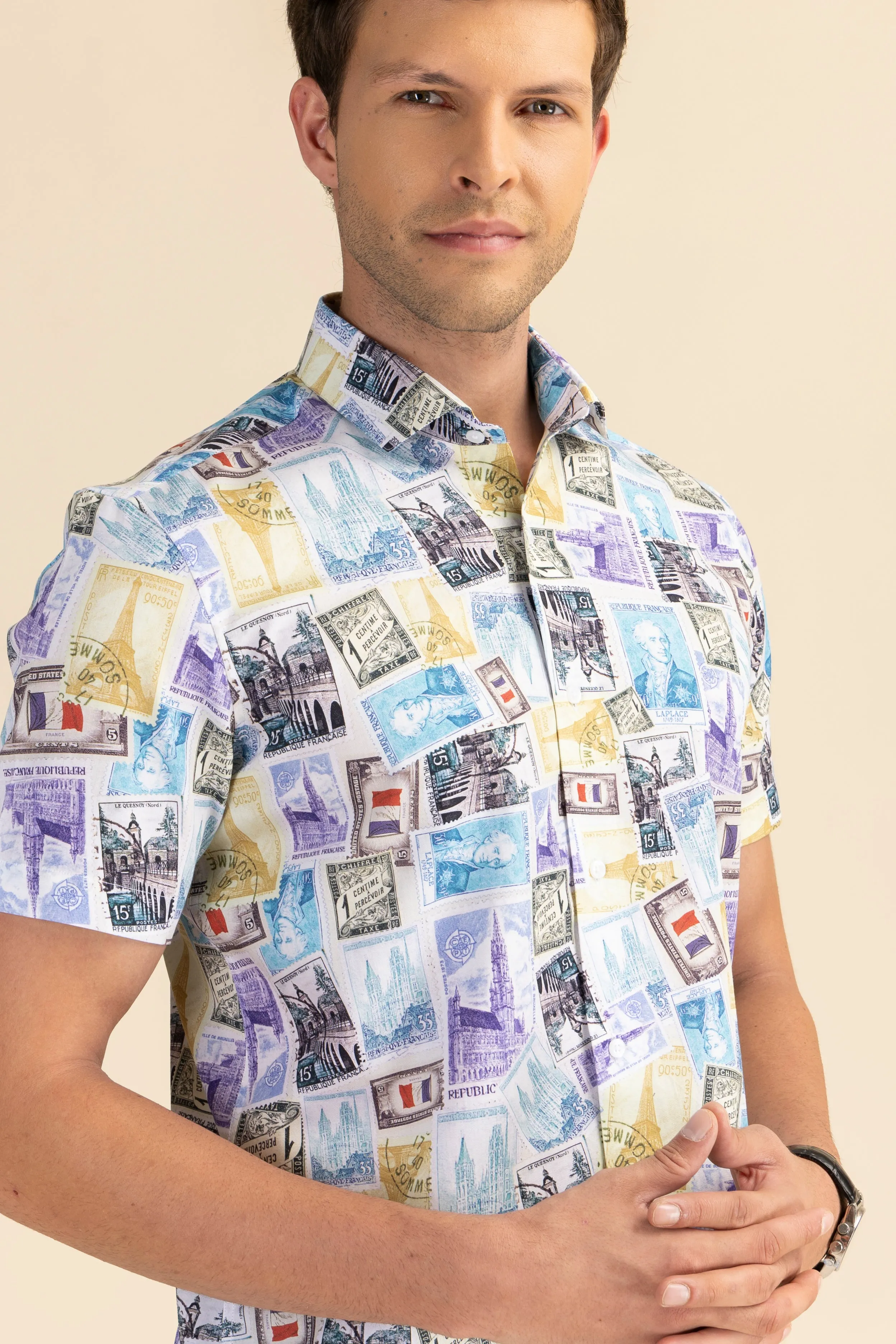 Half Sleeves Stamp Print Shirt EOSS