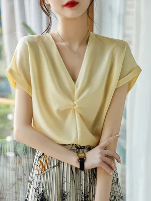 Isabelle Classic V-Neck Chiffon Pleated Top