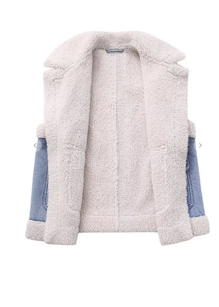 Jasmine Fleece Notched Denim Vest - Denim ***FINAL SALE***