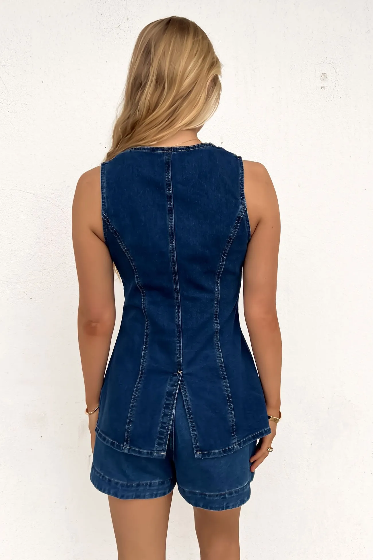 Joshy Denim Vest Mid Blue