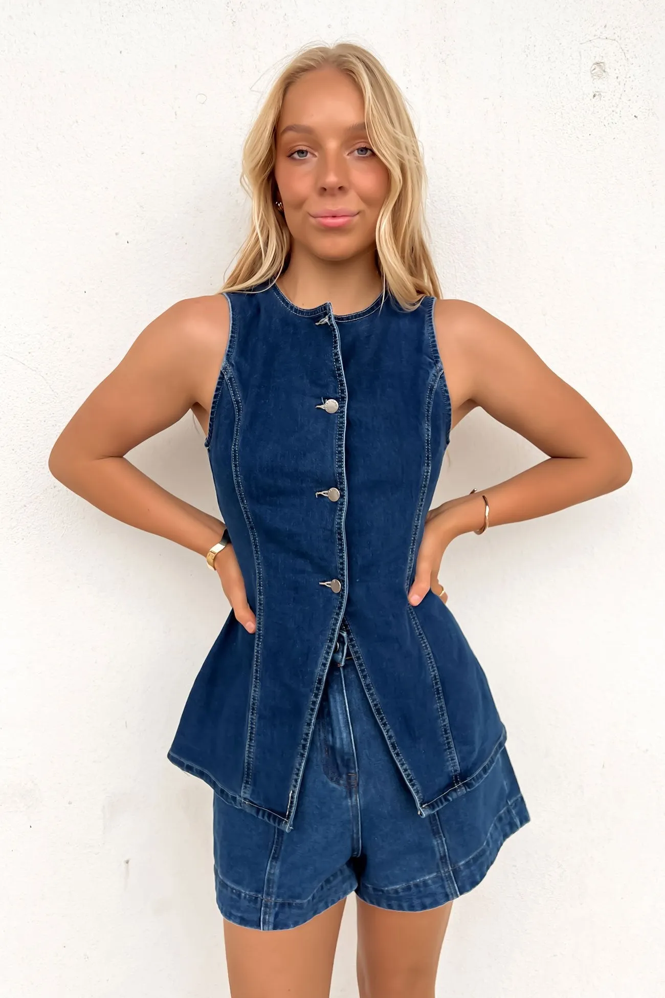 Joshy Denim Vest Mid Blue