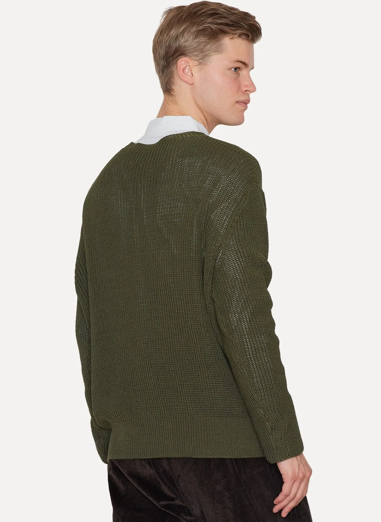 Khaki Green Loose Ribbed Cable Sweater