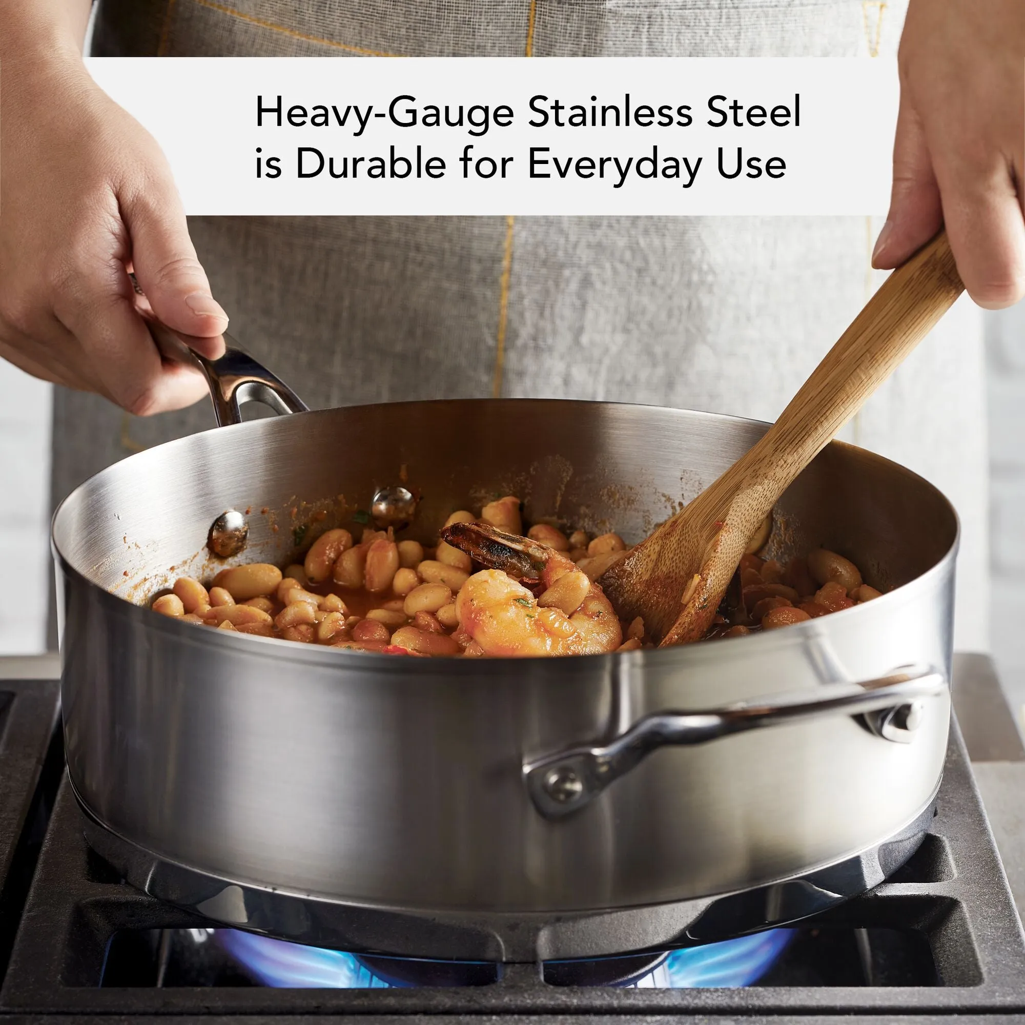 KitchenAid 3-Ply Base Stainless Steel Deep Sauté Pan with Helper Handle and Lid, 4.5-Quart, Brushed Stainless Steel