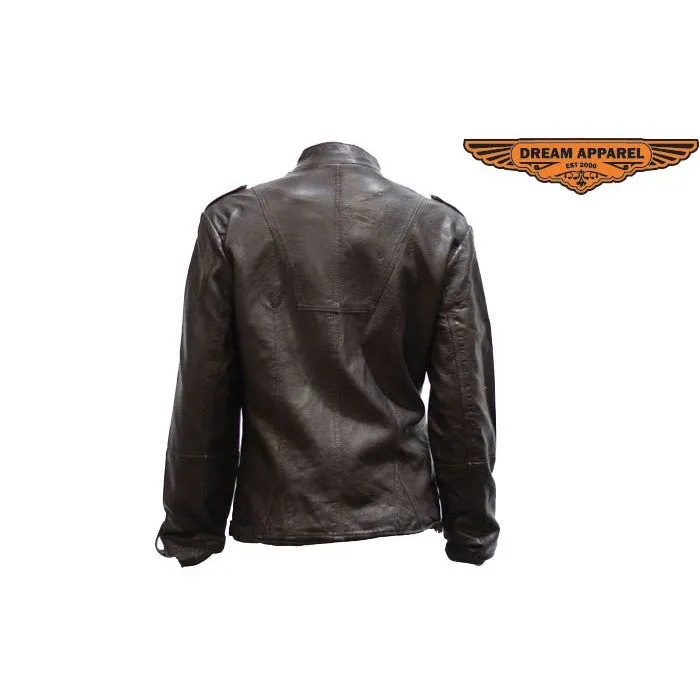 Ladies Brown Buttery Soft Leather Jacket with Studs on Front and Back