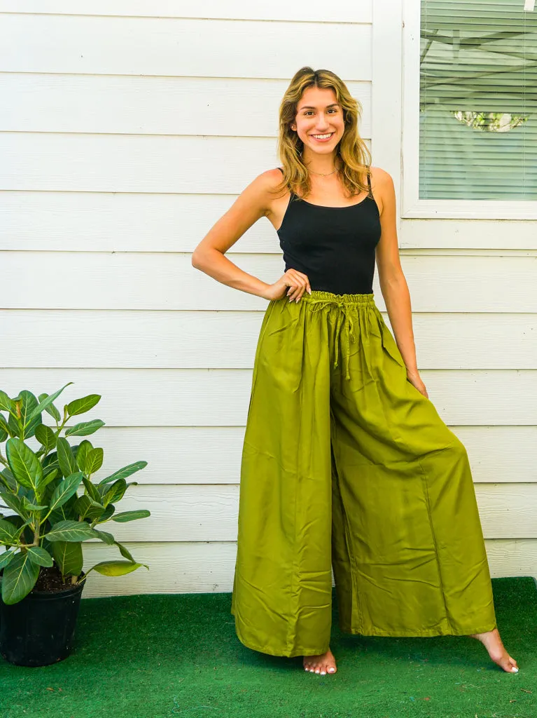 Lime Green Wide Leg Palazzo Pants