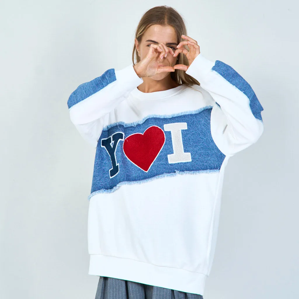 Love letter patchwork sweatshirt wholesale