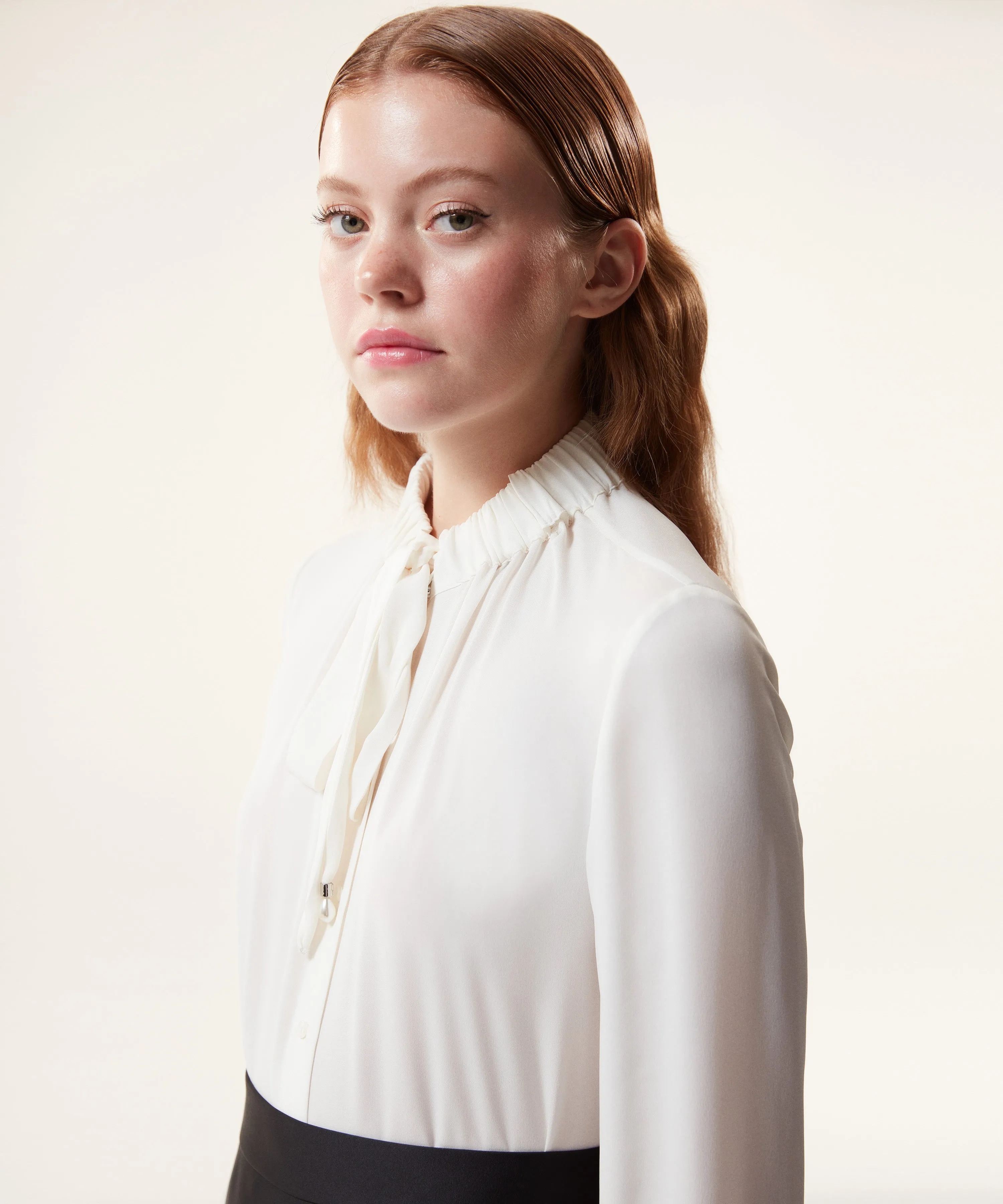 Machka Bow Tie Collar Silk Blouse Off White