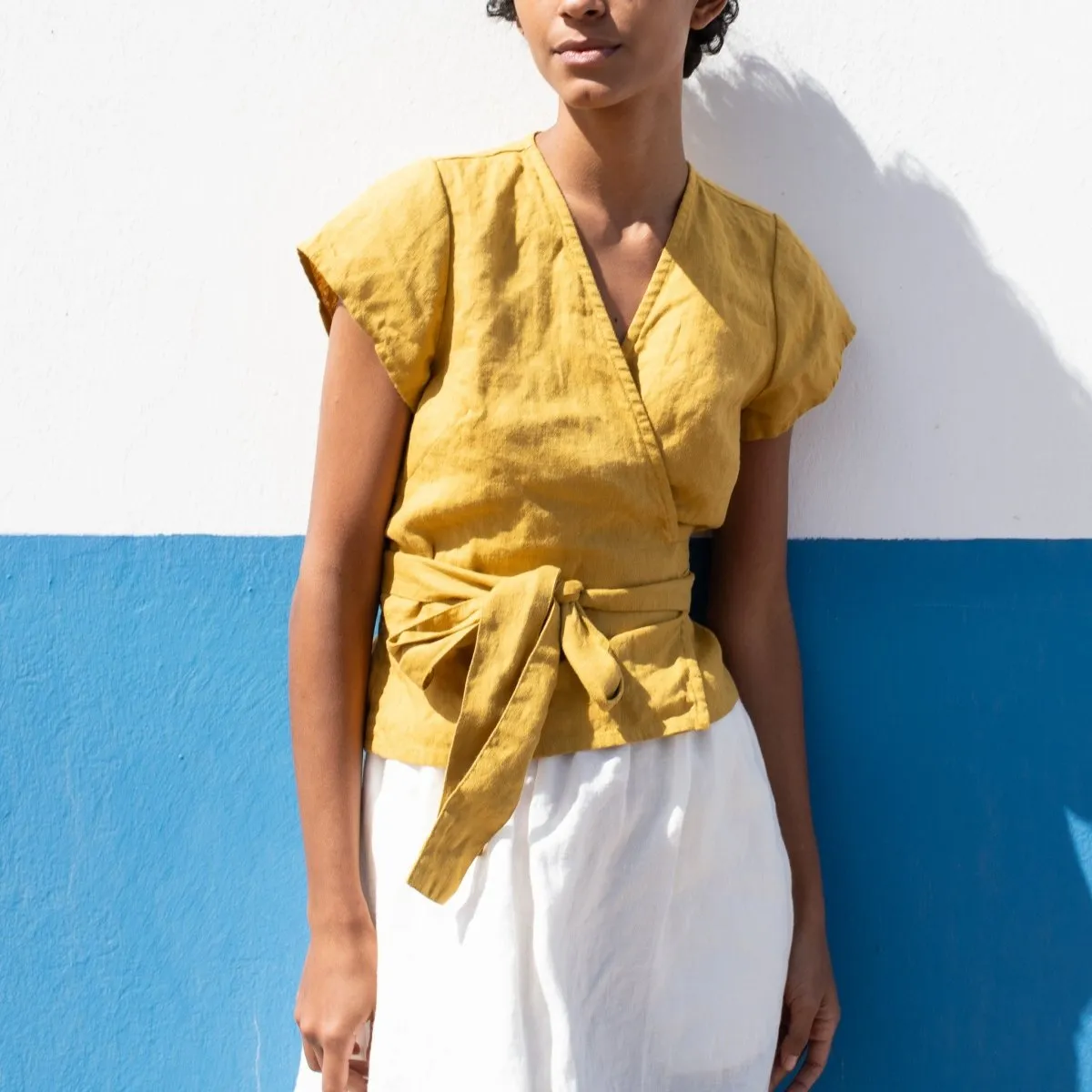 MADRID cropped linen wrap top