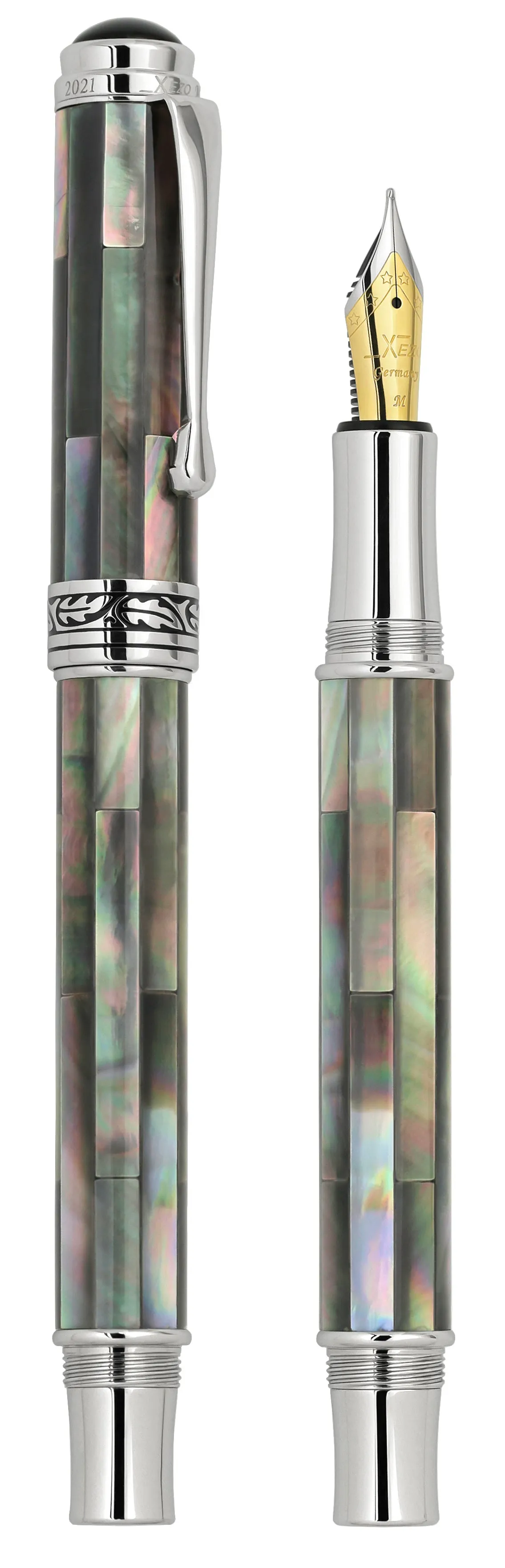 Maestro® Black Mother of Pearl & Platinum Plated Fountain Pen (Medium Nib)