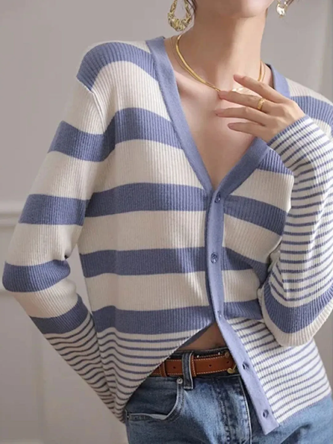 Maria Classic Striped Knitted Cardigan-Orange