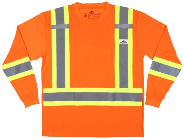 MCR Safety LS Tshirt,CL2 Lvl 2,Solid,Orange X3