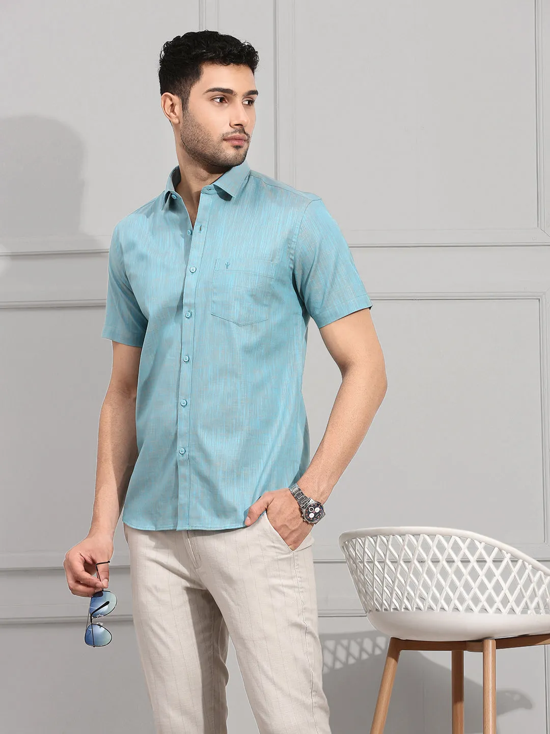 Men 100% Cotton Shirt Light Blue CL2 GT24